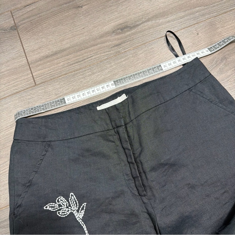 Cortefiel Black Linen Pants%100 LINEN with White Floral Embroidery-BRAND NEW - Picture 8 of 8